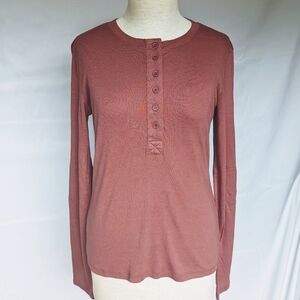Splendid Rowan Fitted Henley Top Button Placket  Cotton Modal Blend Penny L NWT